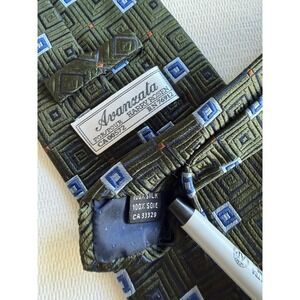 Avanzata Harry Rosen	Green Blue Square Geometric Woven Jacquard Silk Tie Wide 4"
